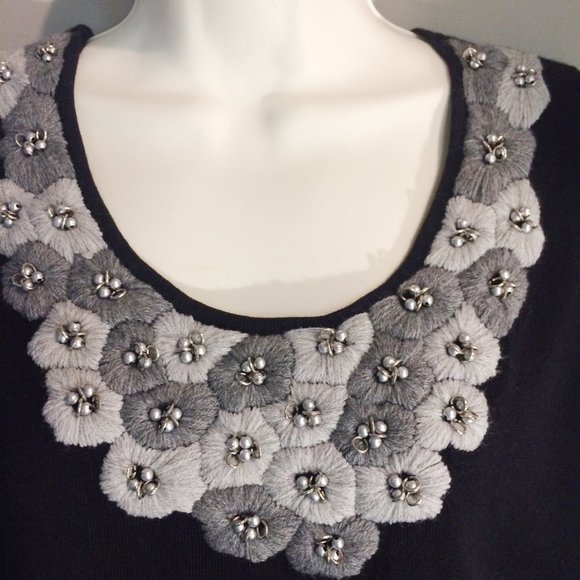 Ruby Rd Womens Med Embellished Tank Ribbed Pearl&Metal - Picture 4 of 5